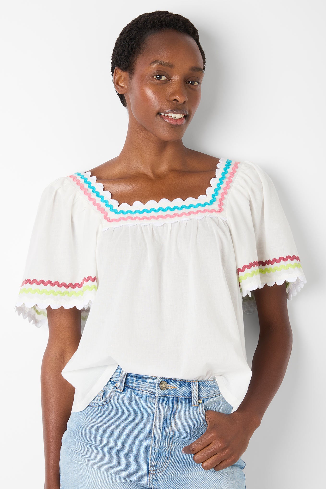 Zoe Ric Rac Top - White/Multi