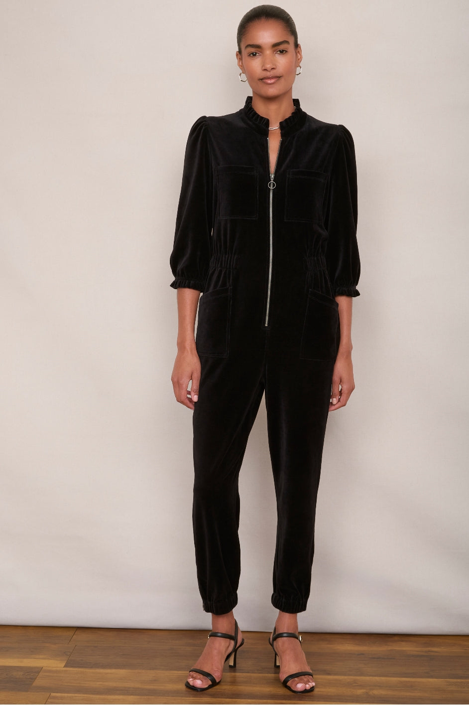 Zoe Velour Jumpsuit - Black