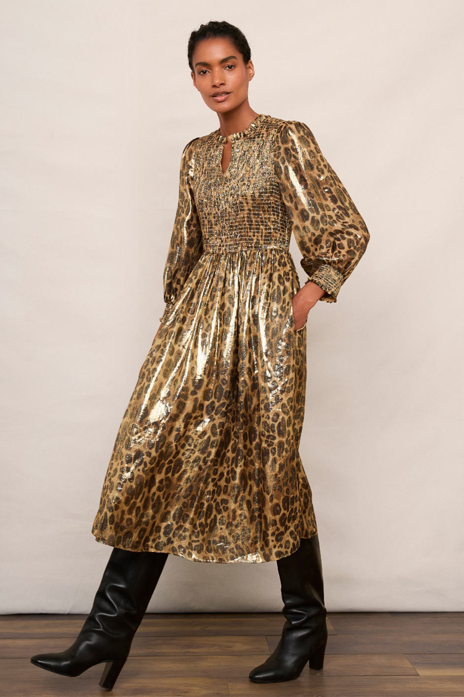 Ari Silk Blend Lame Dress - Leopard