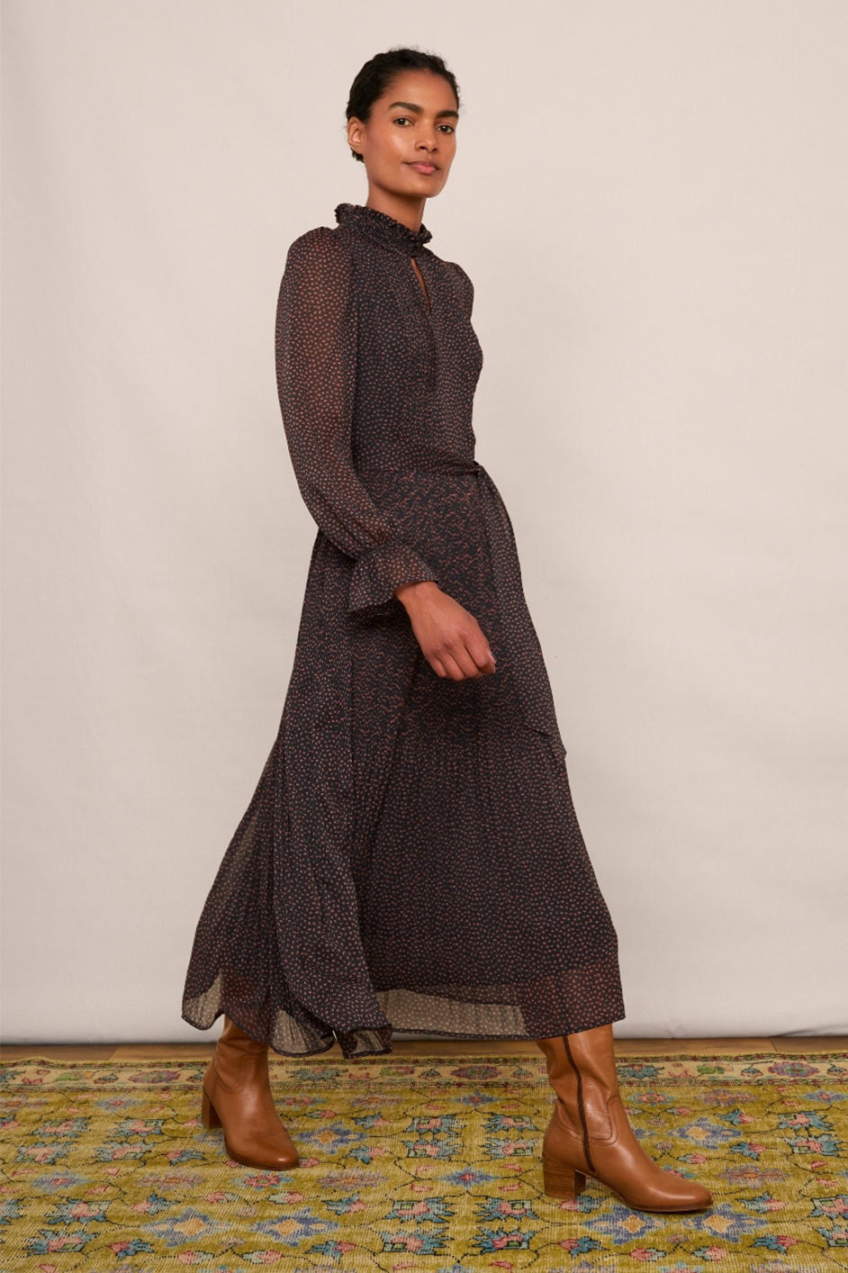 Brianna Pleat Dress - Black/Brick