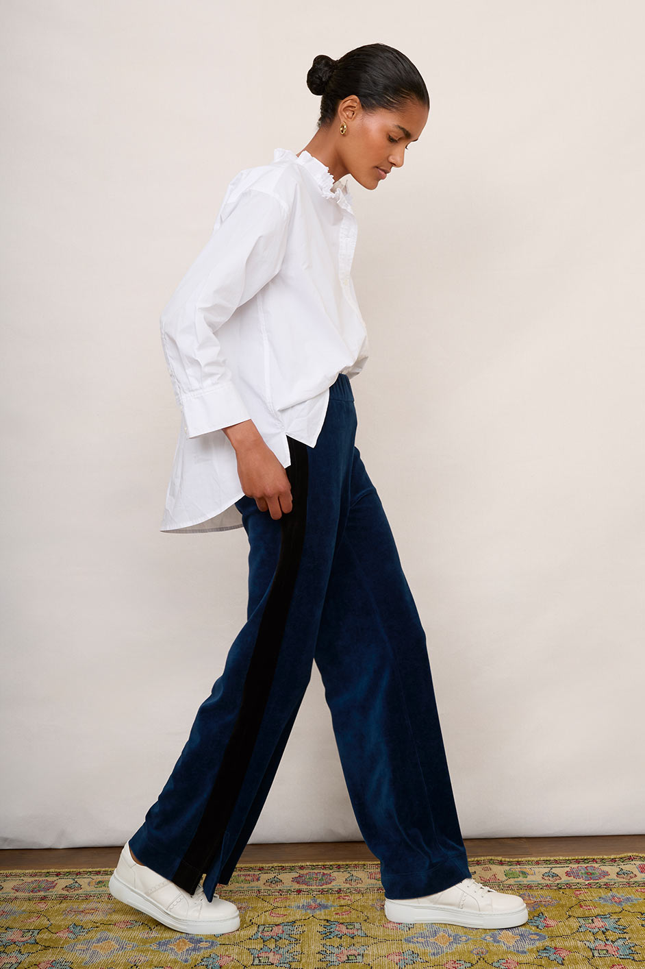 Camille Velour Trouser - Petrol Blue