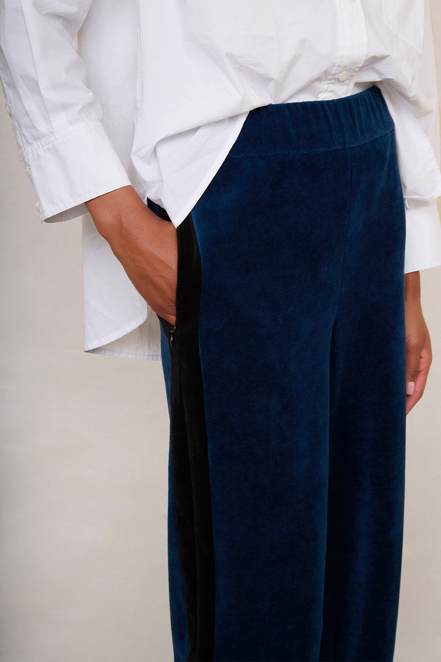 Camille Velour Trouser - Petrol Blue