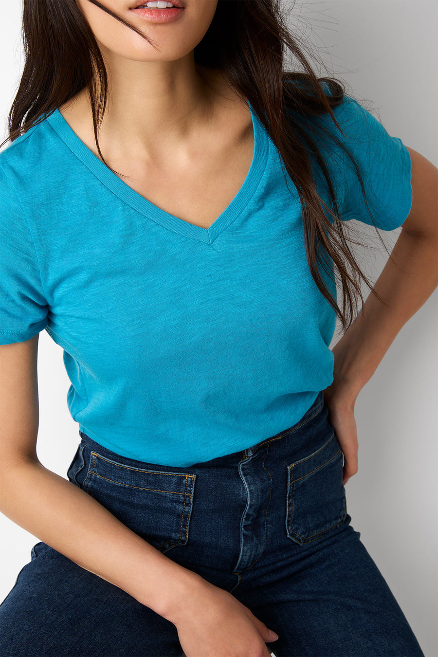 Celina V Neck Tee - Biscay Blue