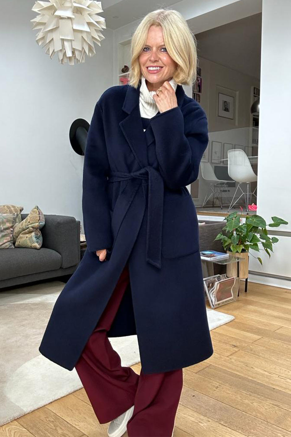 Navy belted hot sale coat womens