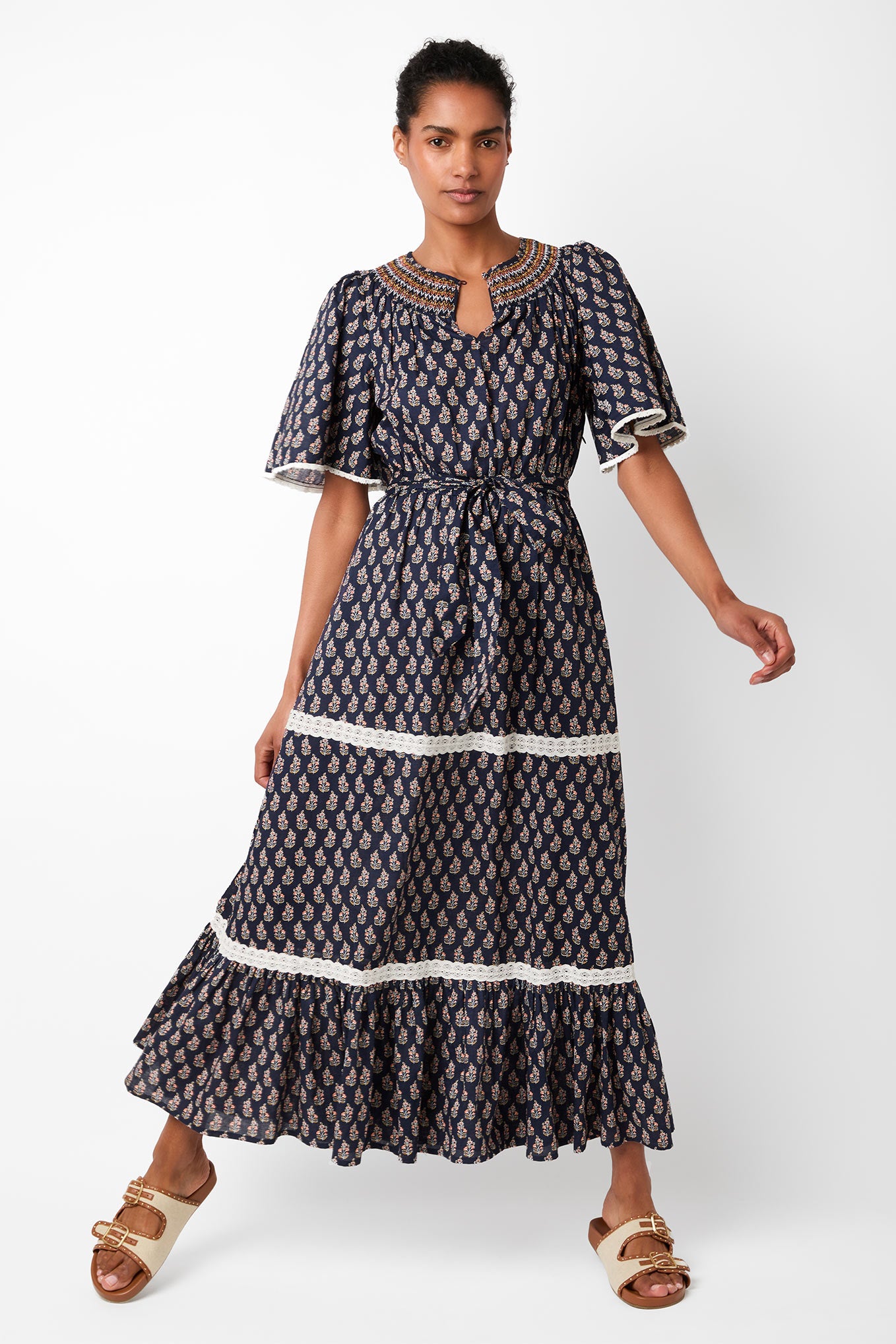 Drew Woodblock Print Dress - Midnight/Multi