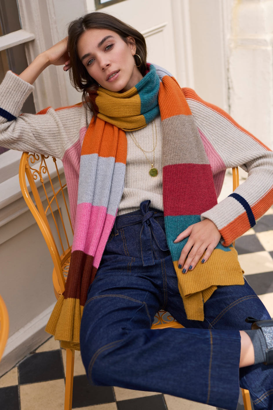 Elisa Cashmere Ribbed Scarf - Multi Rainbow