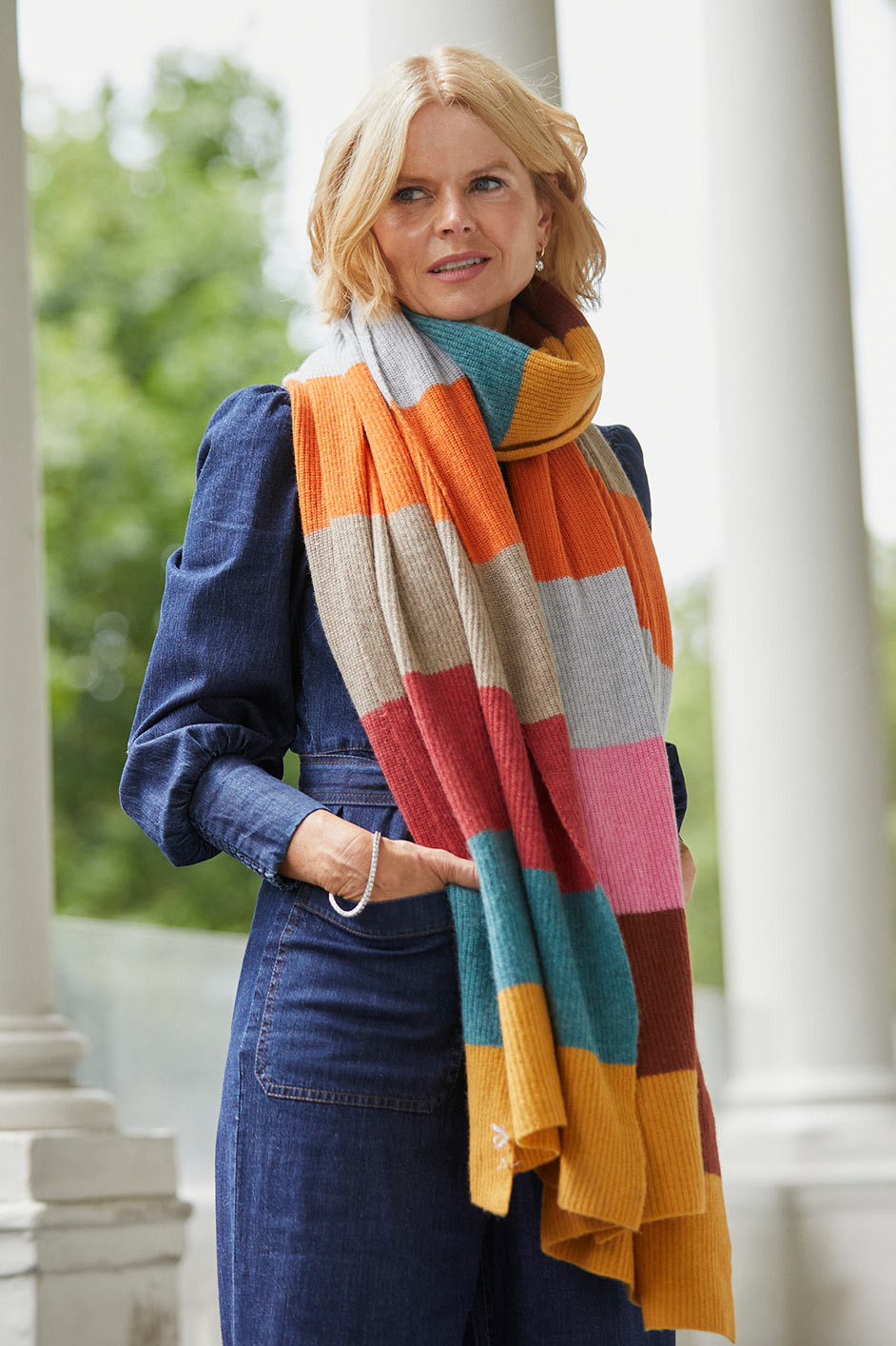 Elisa Cashmere Ribbed Scarf - Multi Rainbow