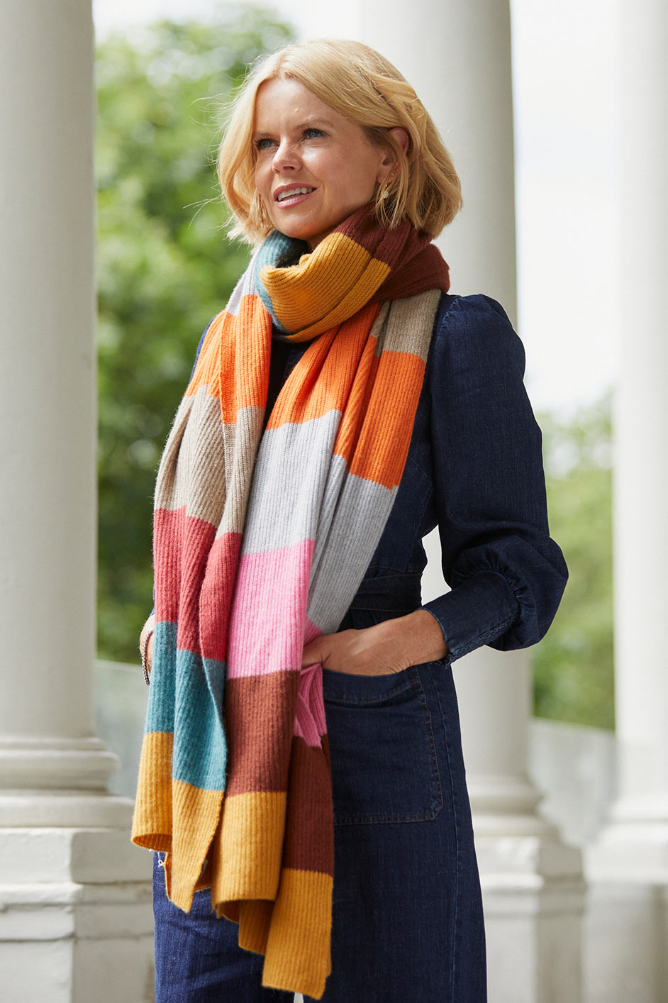 Elisa Cashmere Ribbed Scarf - Multi Rainbow