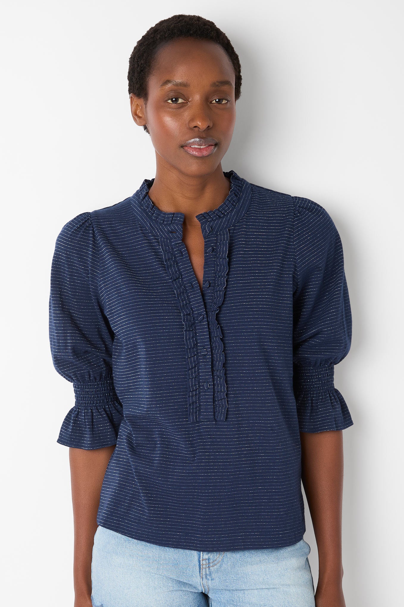 Flora Frill Jersey Top - Navy Shimmer