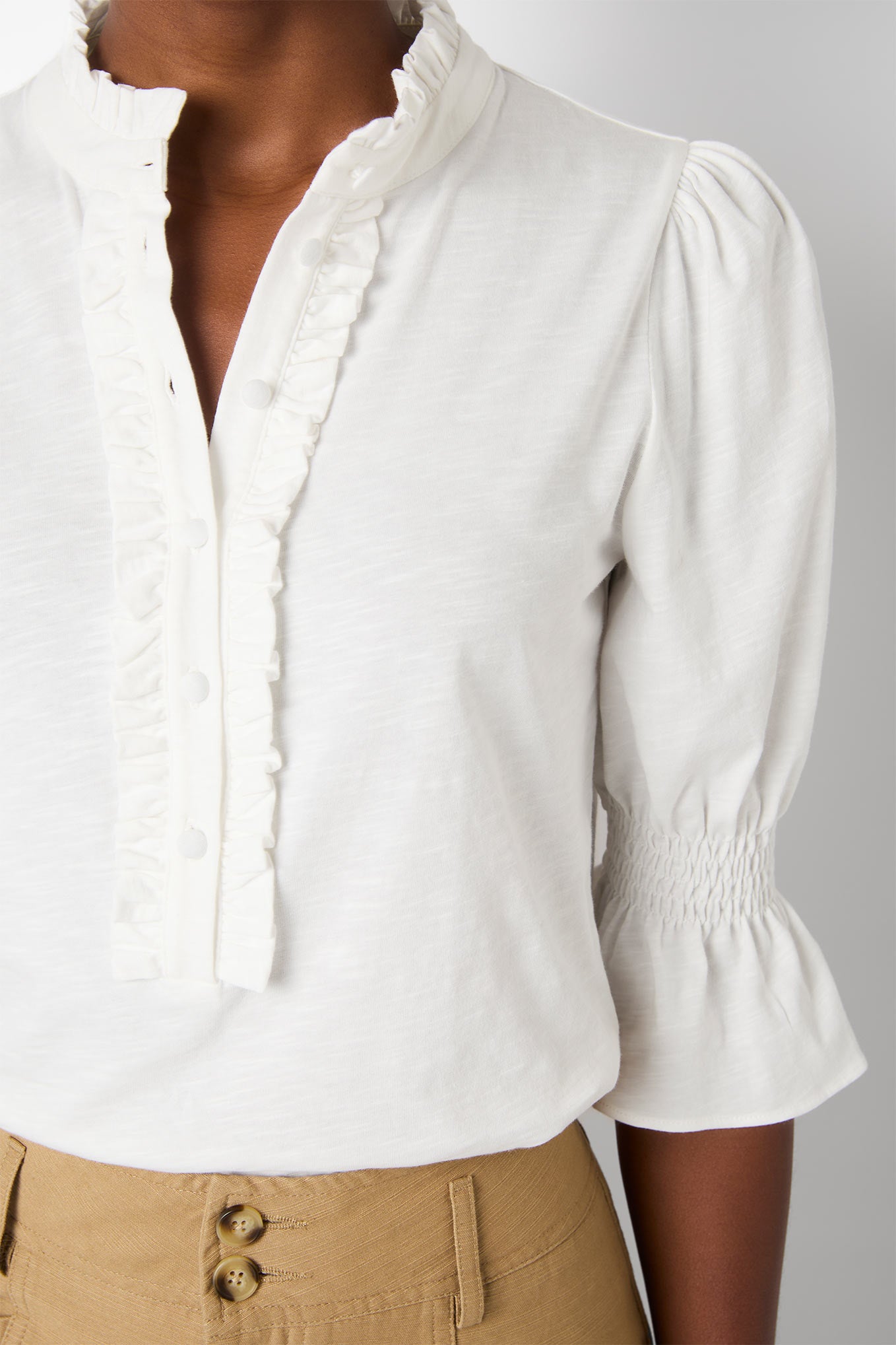 Flora Frill Jersey Top - Ivory