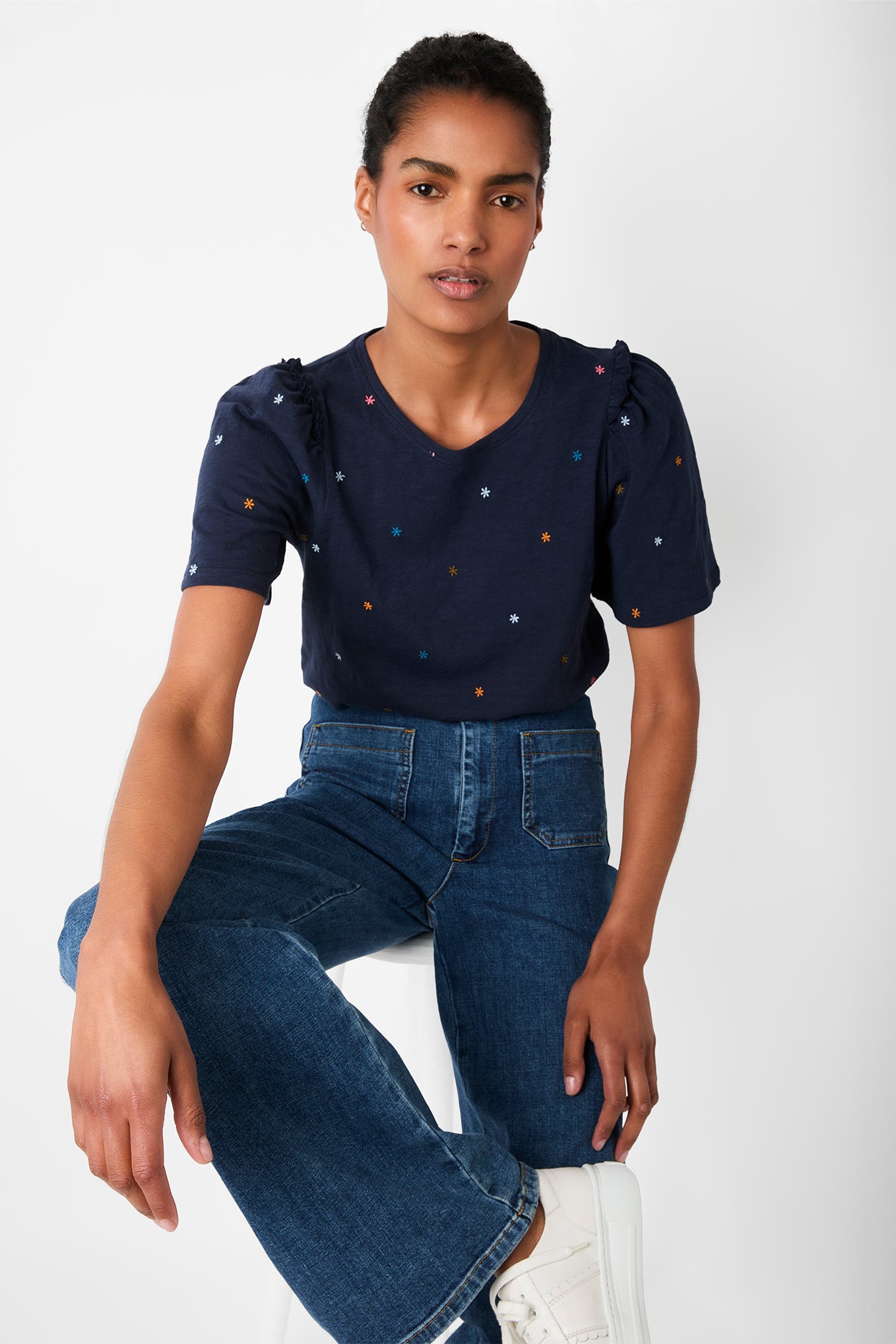 Iris Embroidered Tee - Navy/Multi