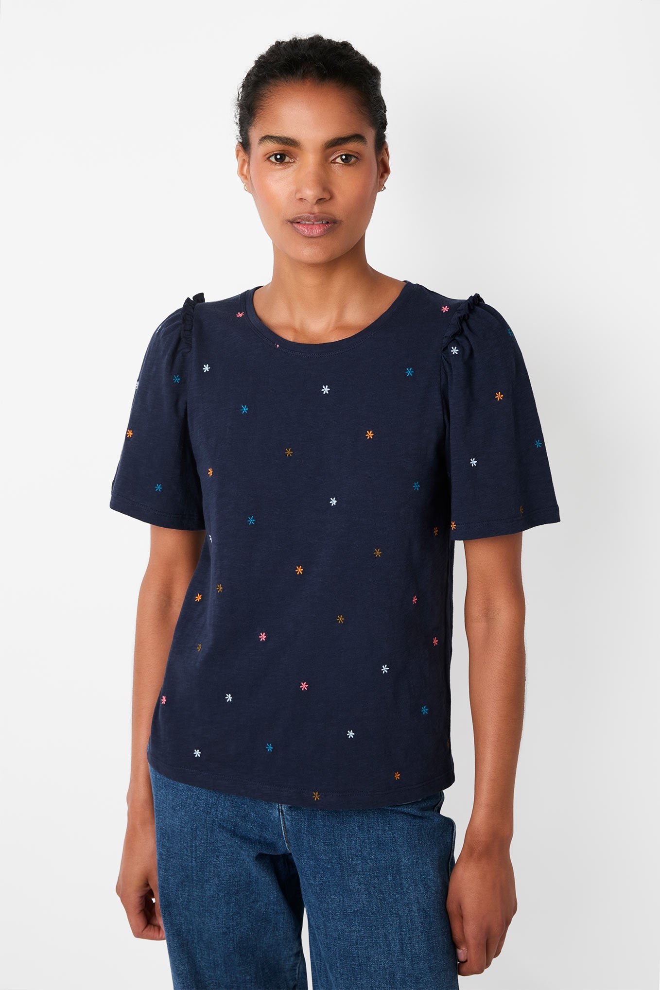 Iris Embroidered Tee - Navy/Multi