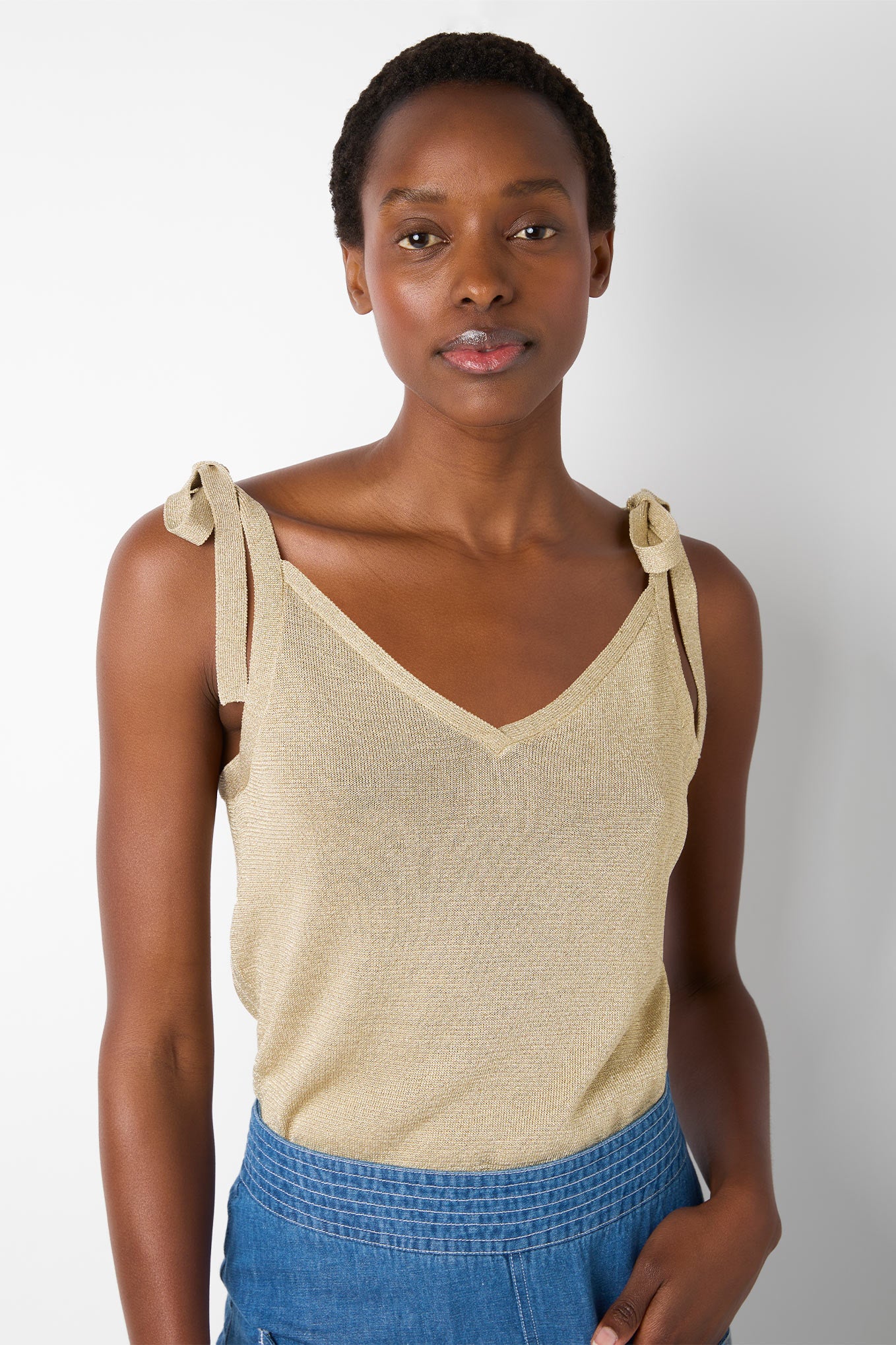 Liane Metallic Knitted Cami - Champagne