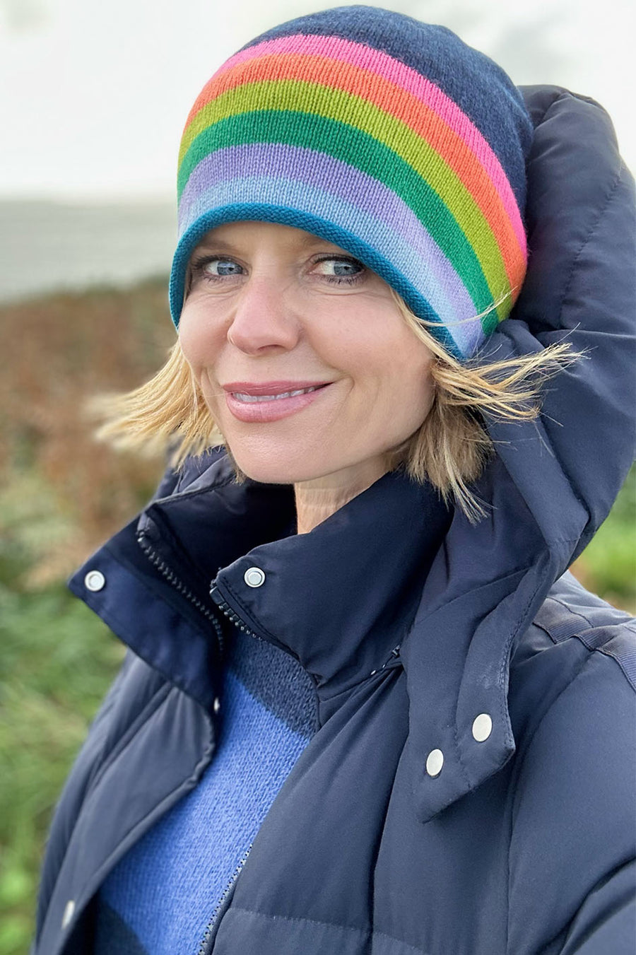 Olivia Cashmere Hat - Midnight Rainbow