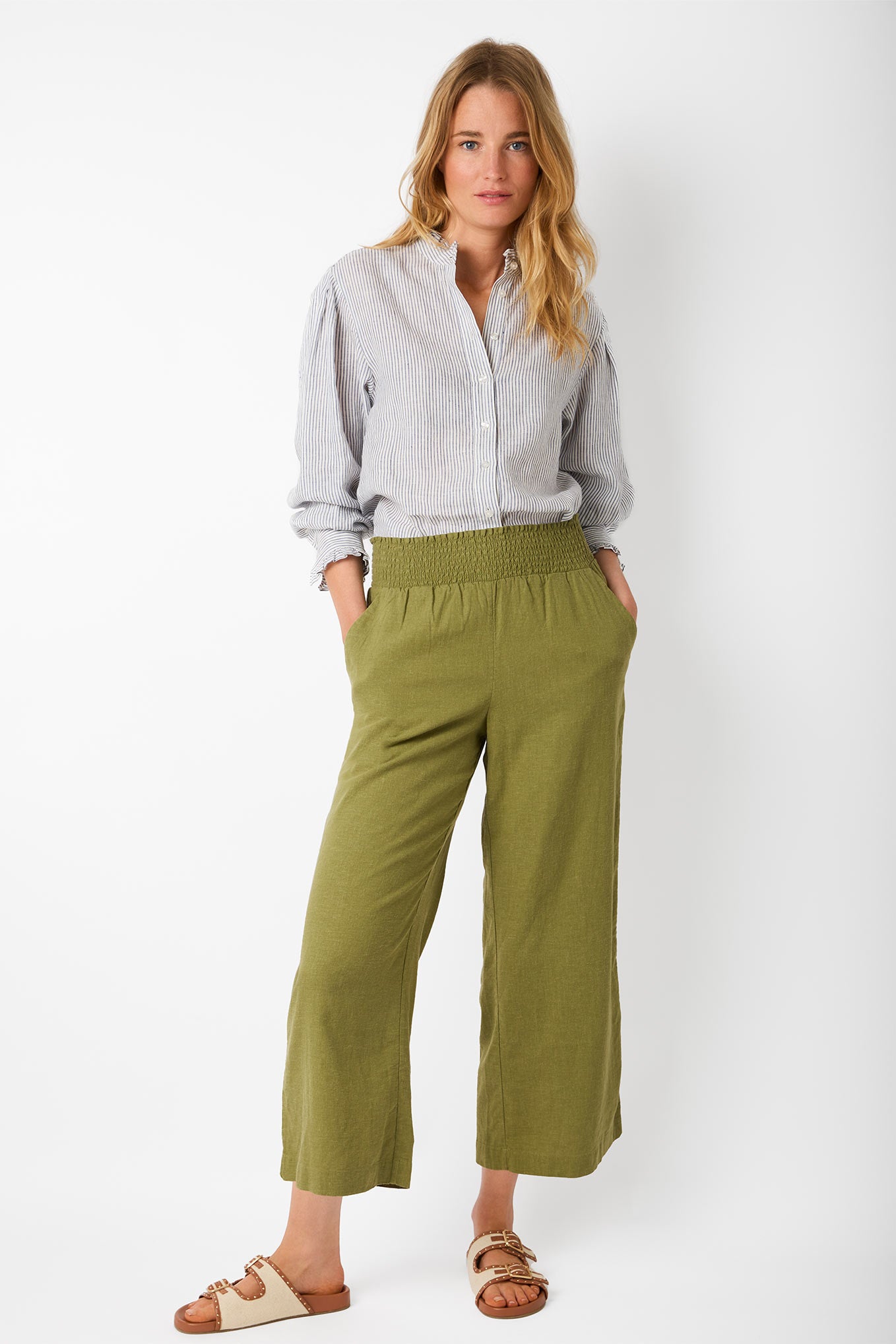 Ophelie Linen Crop Trouser - Khaki