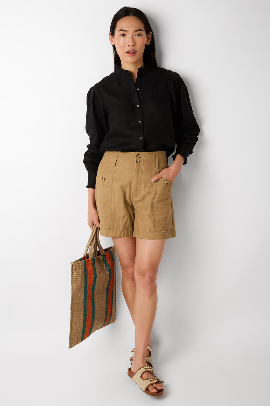 Paris Linen Frill Shirt - Black