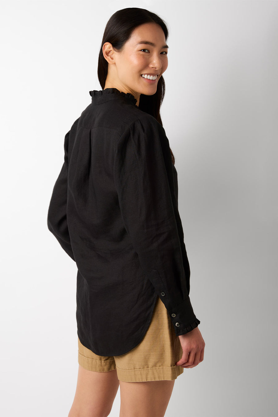 Paris Linen Frill Shirt - Black