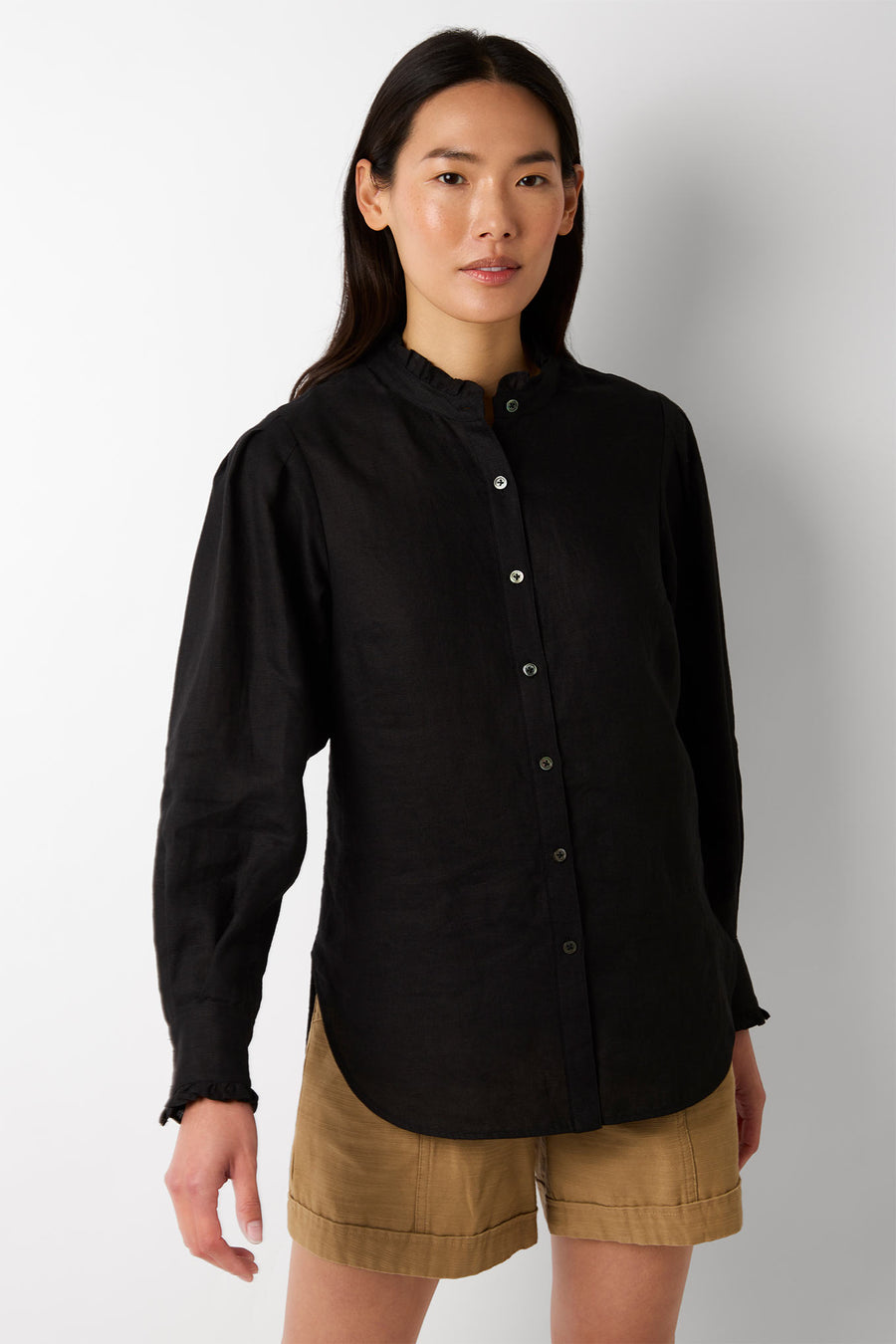 Paris Linen Frill Shirt - Black