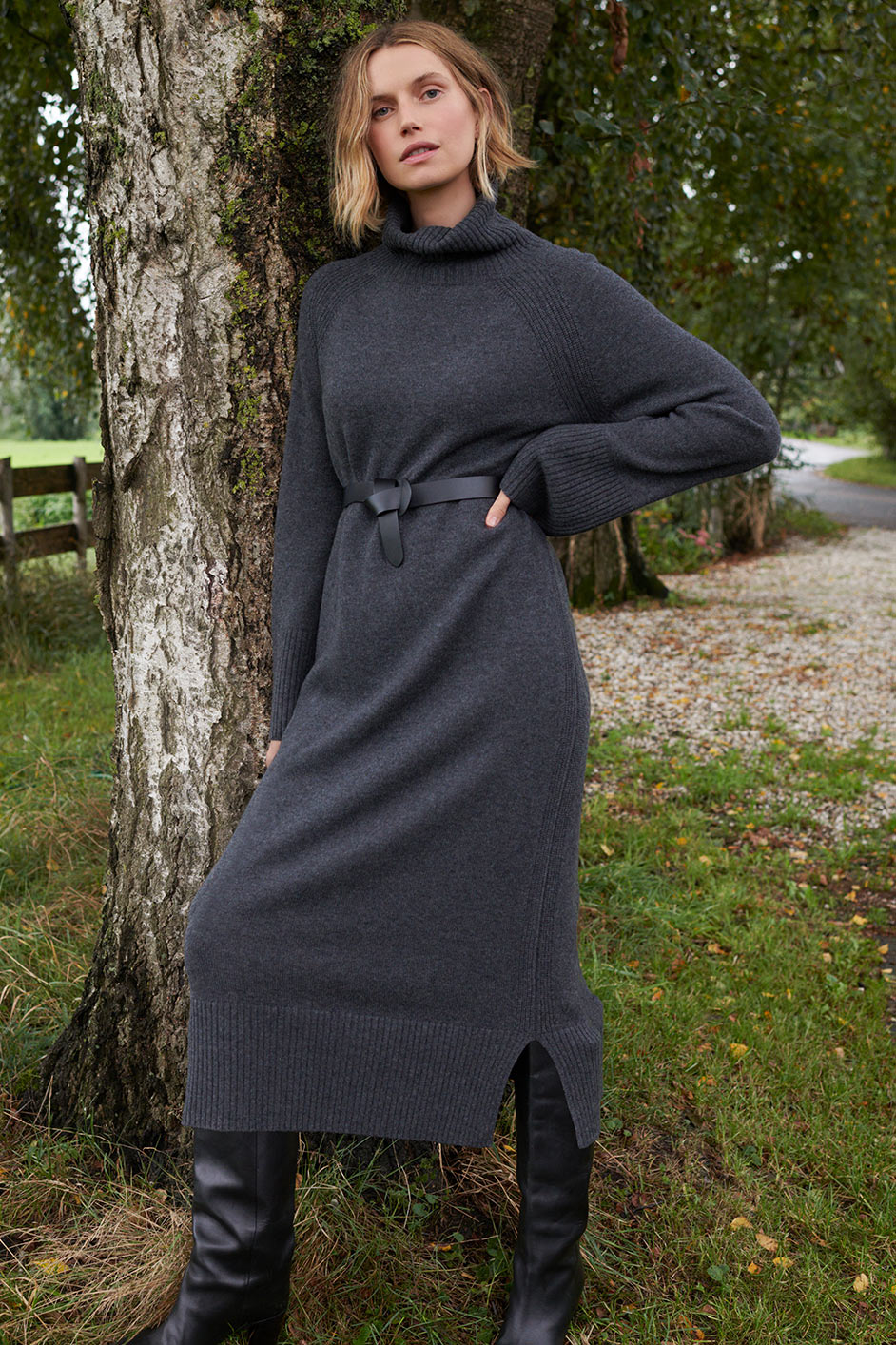 Romy Knitted Jumper Dress - Charcoal