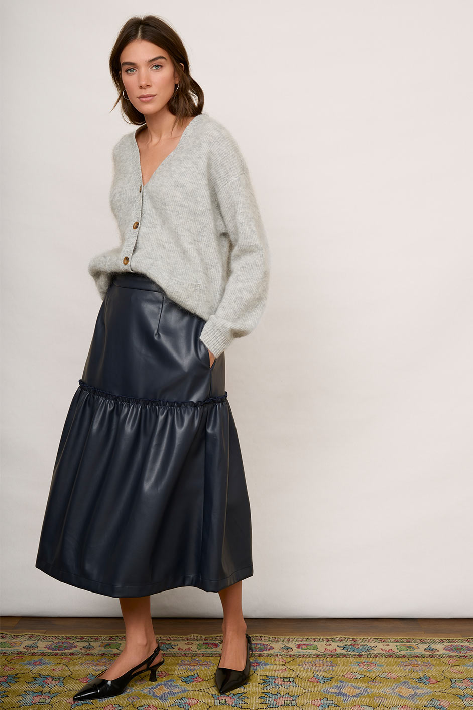 Faux leather 2025 skirt navy