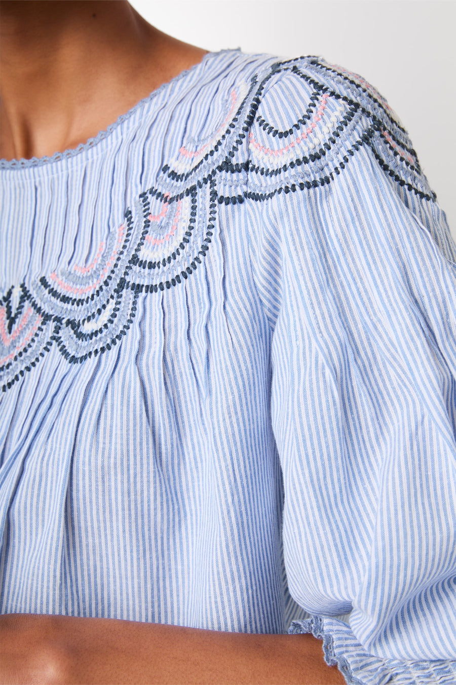 Violette Embroidered Blouse - Blue