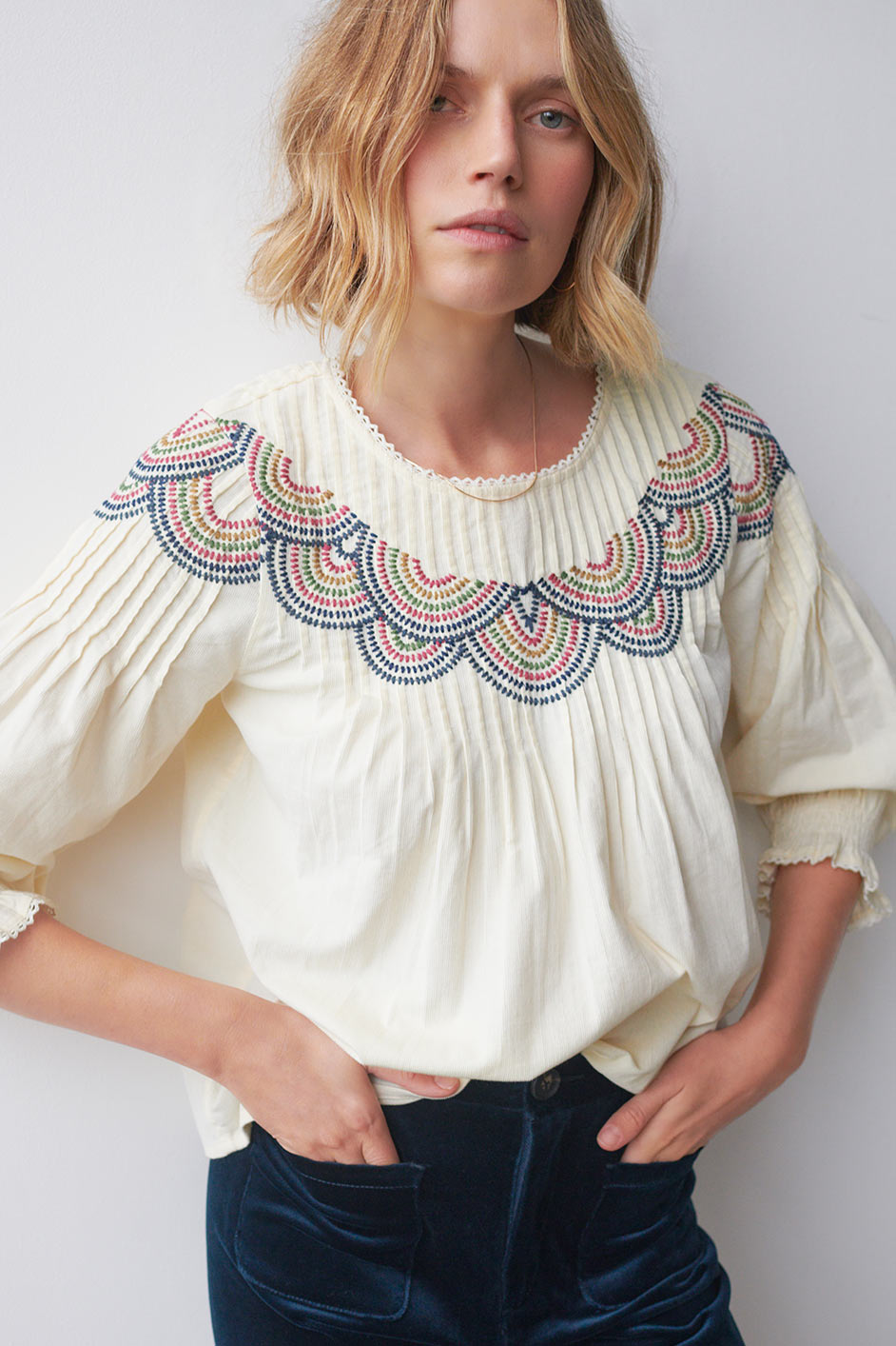 Violette Cord Embroidered Blouse - Multi