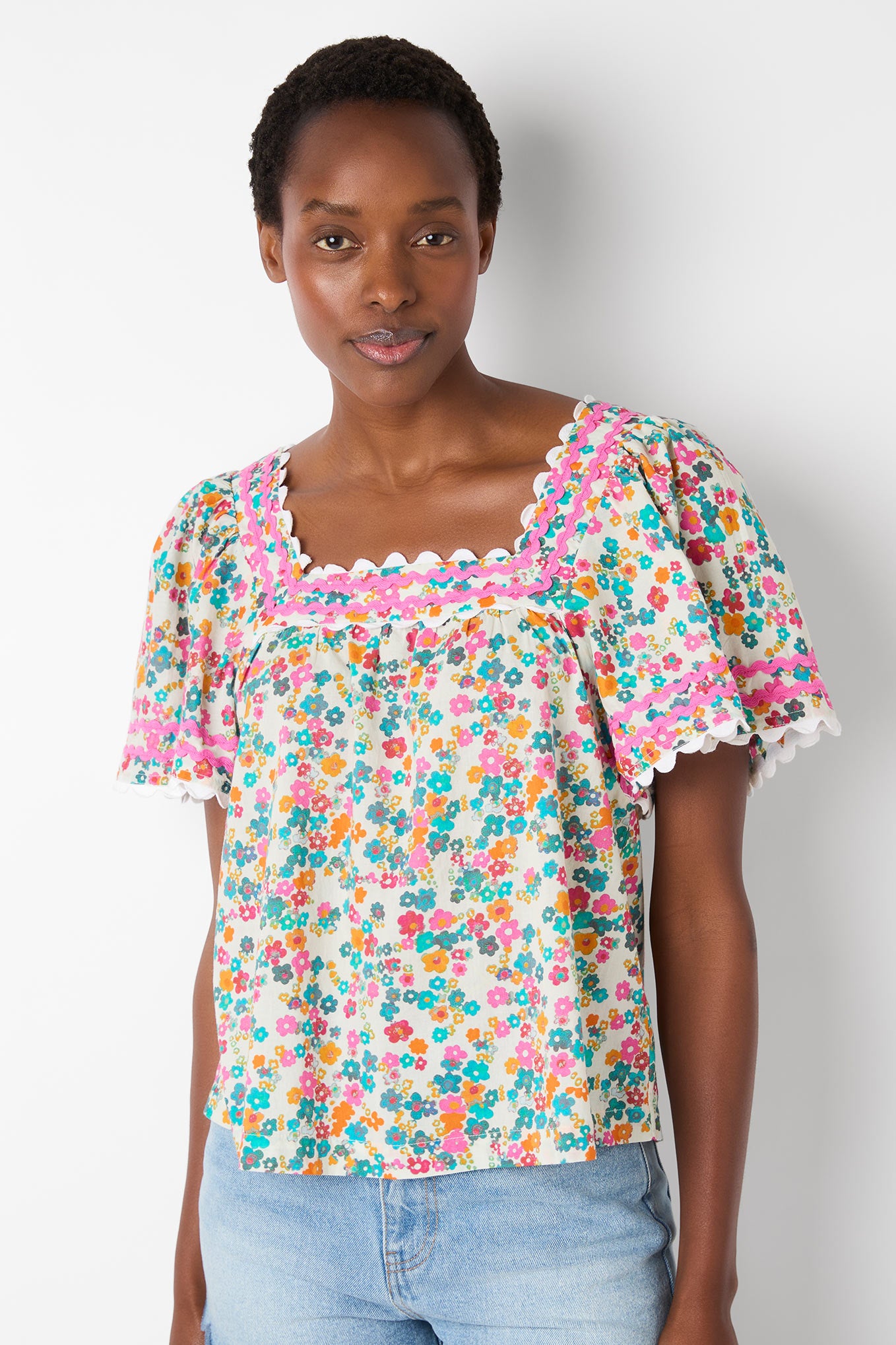 Zoe Ric Rac Printed Top - Multi