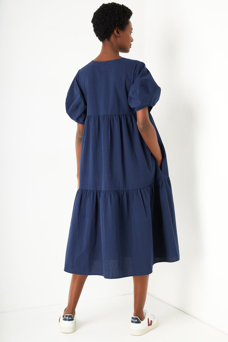 Serena Seersucker Dress - Midnight Blue - Regular