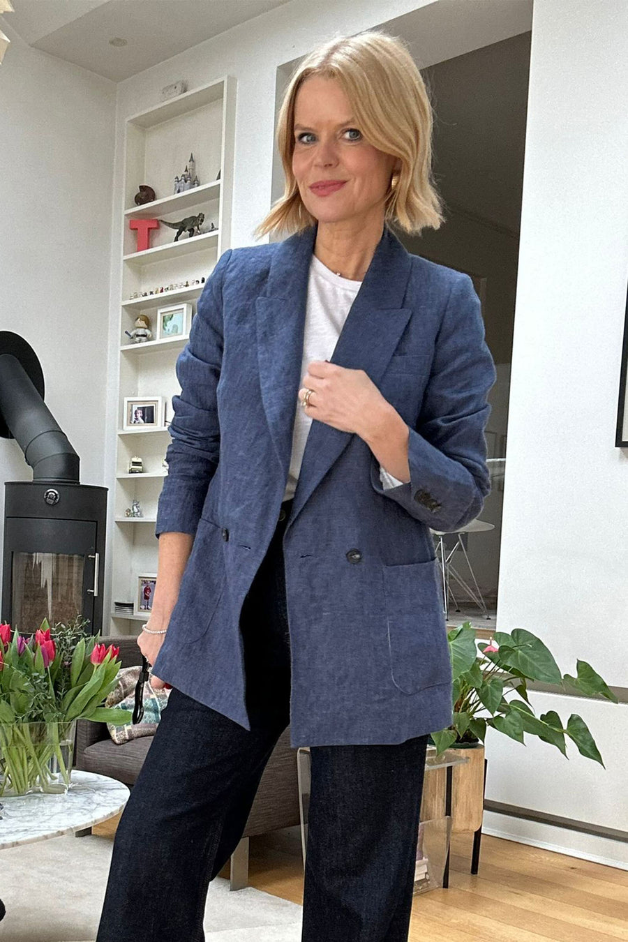 Alaina Double Breasted Blazer - Denim Blue