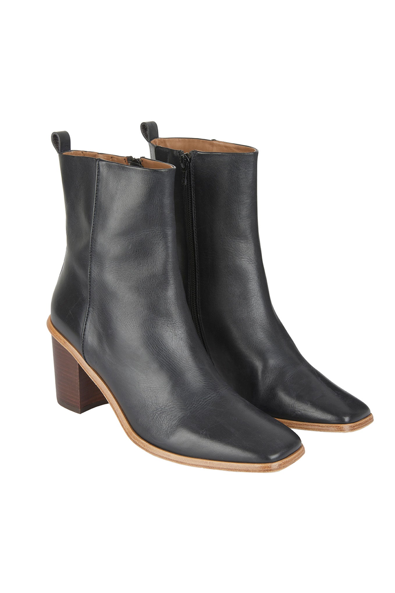 Angela Square Toe Leather Heel Boot - Black – WYSE London