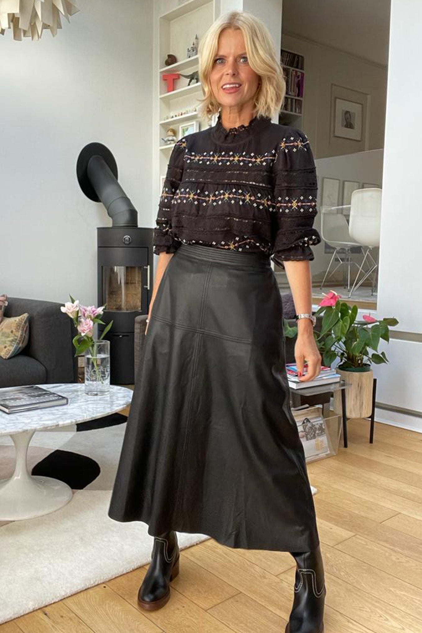 Black leather a line shop skirt