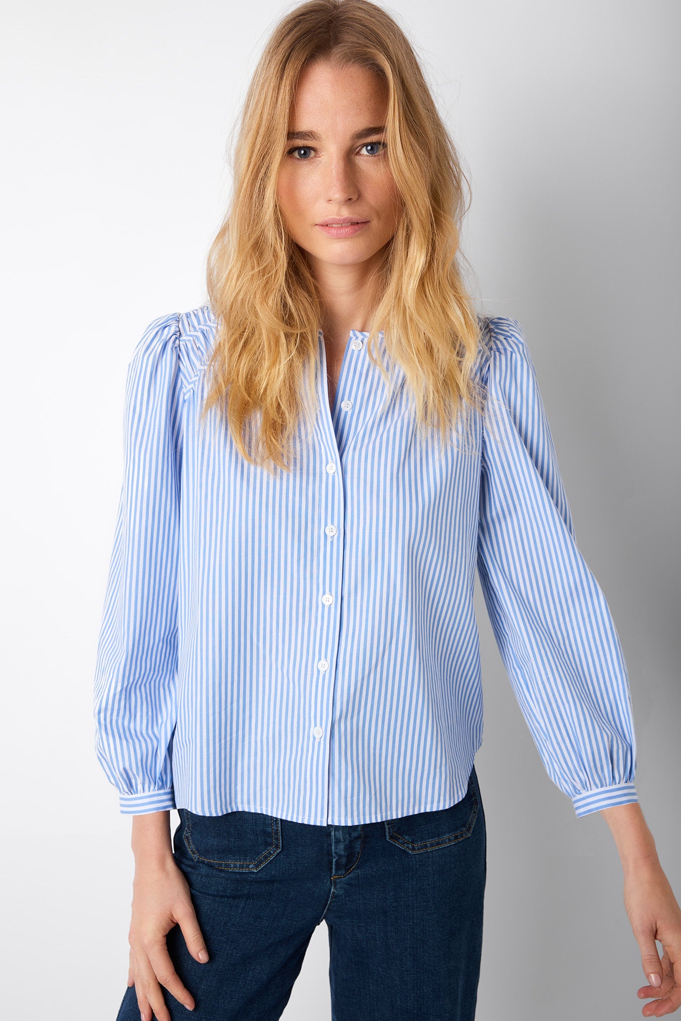 Bayley Braided Pinstripe Blouse - Blue/White