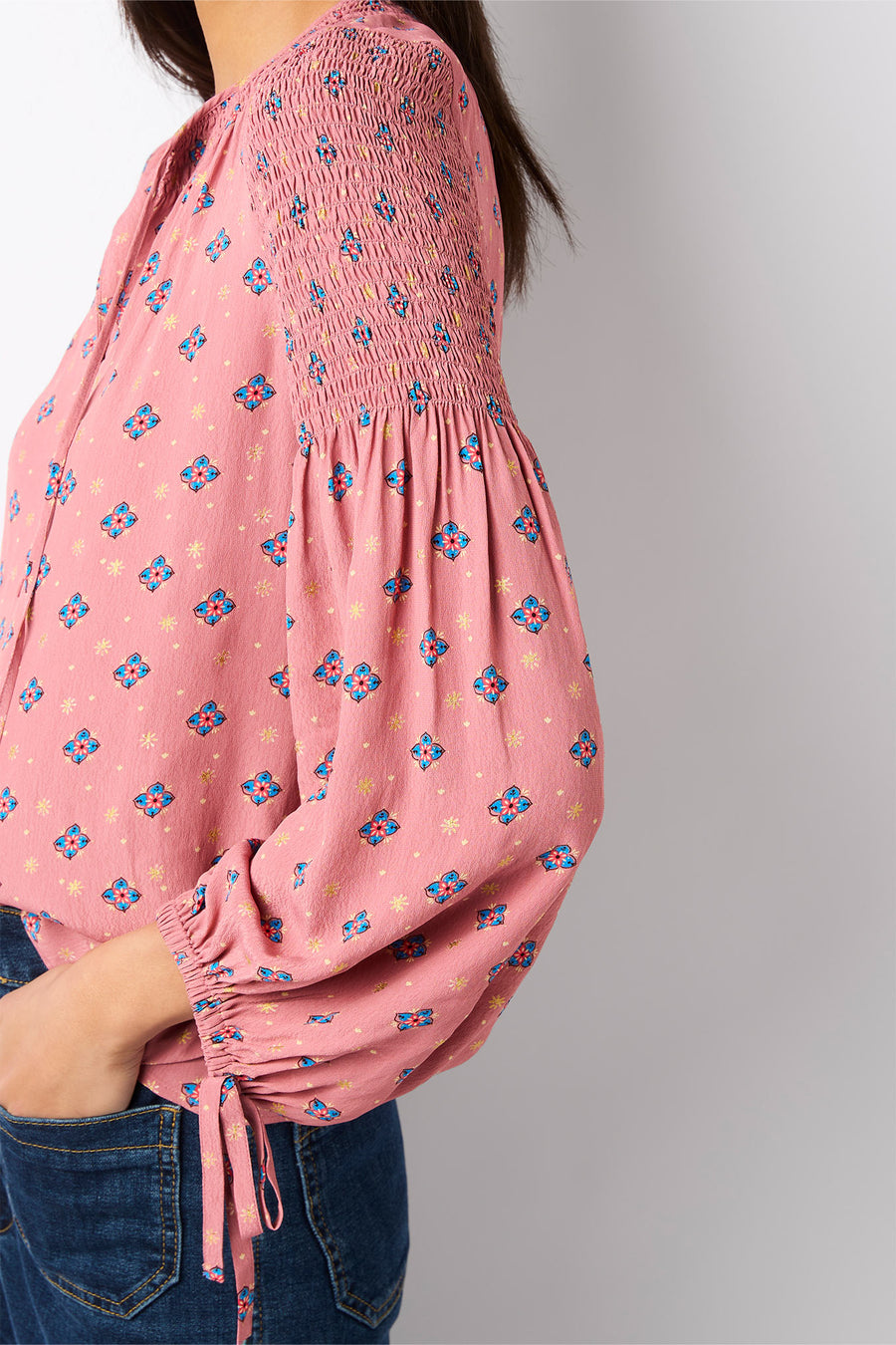 Millie Mini Geo Viscose Crepe Blouse - Rose Pink