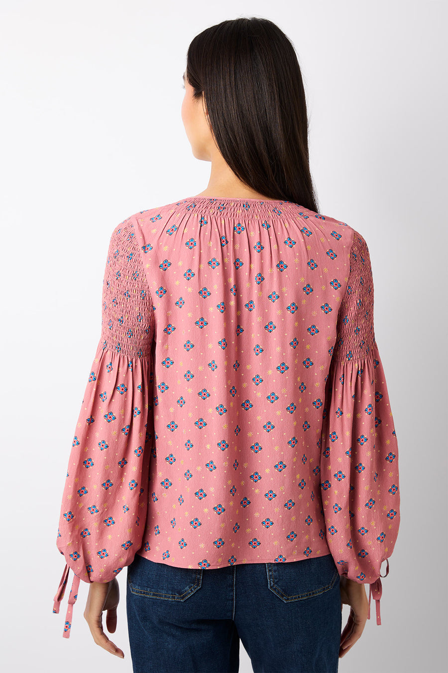 Millie Mini Geo Viscose Crepe Blouse - Rose Pink