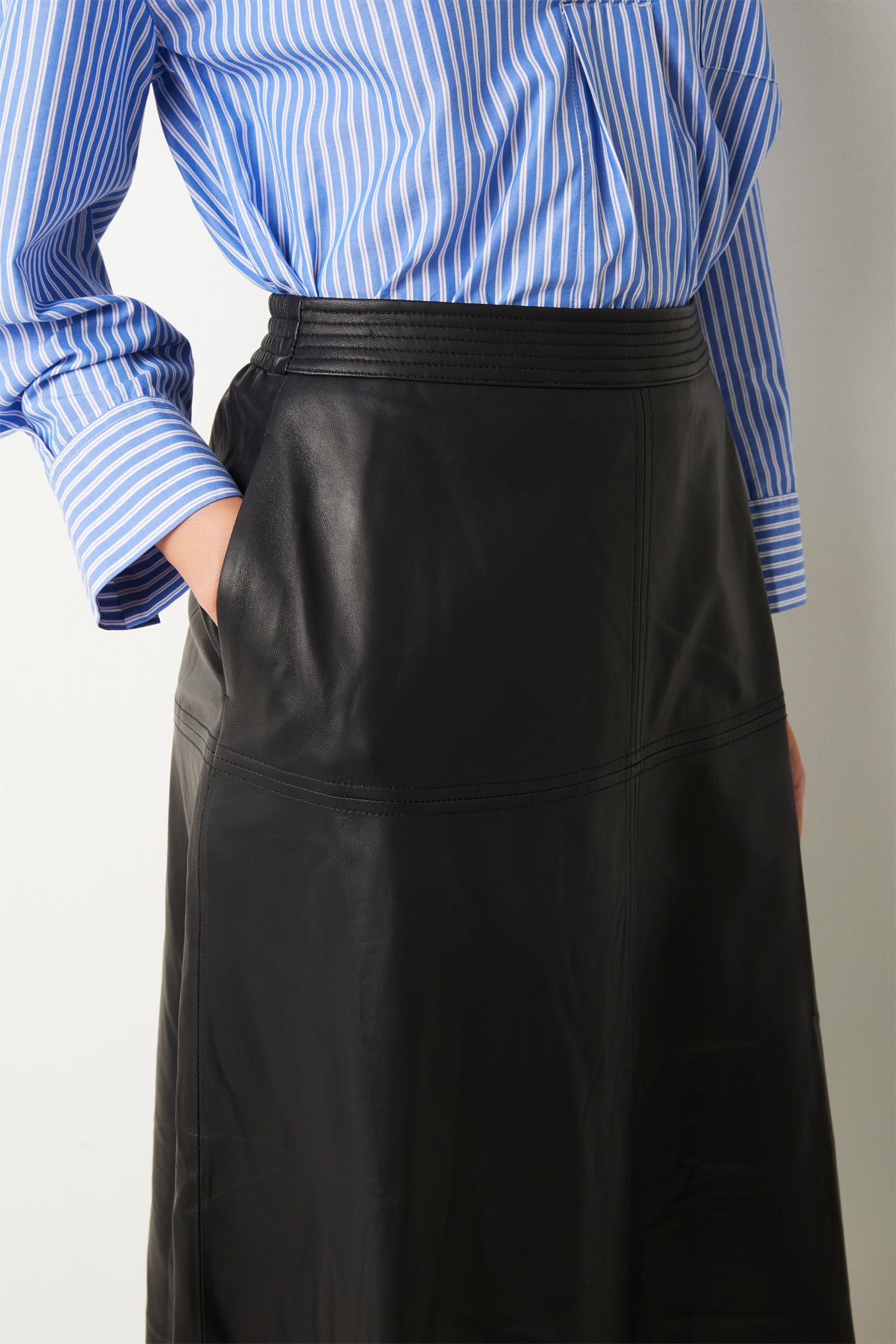 Black leather best sale a line skirt