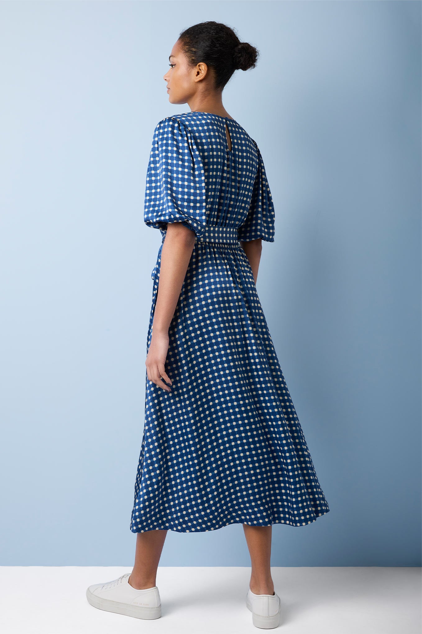 Brittni Blurred Gingham Dress - Blue Multi - Longer Length