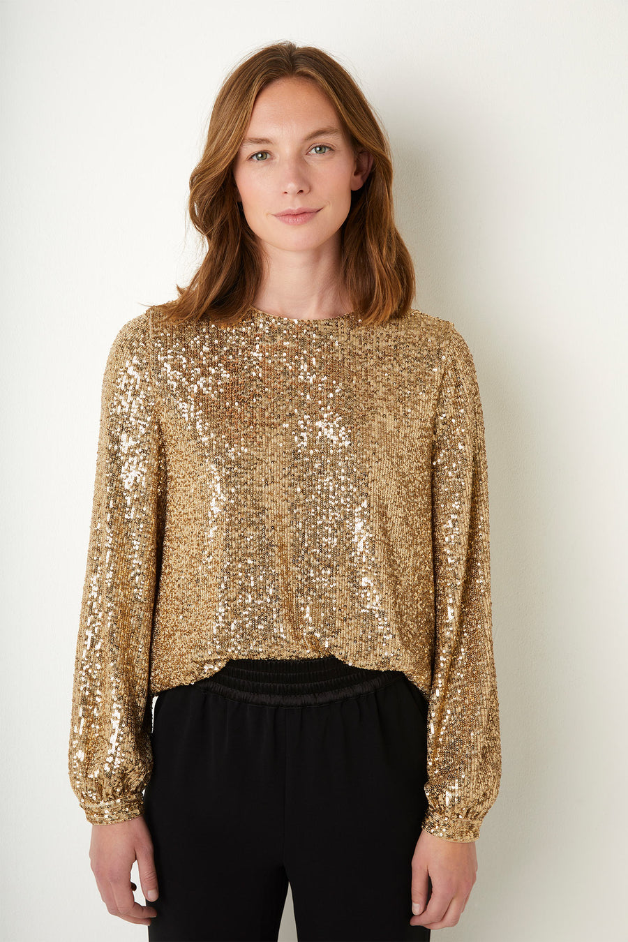 Middle Of The Night Sequin Top In Champagne