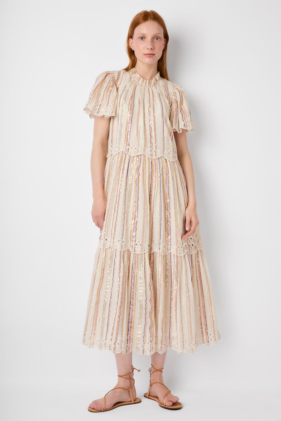 Chantelle Stripe Shimmer Dress - Ivory/Multi