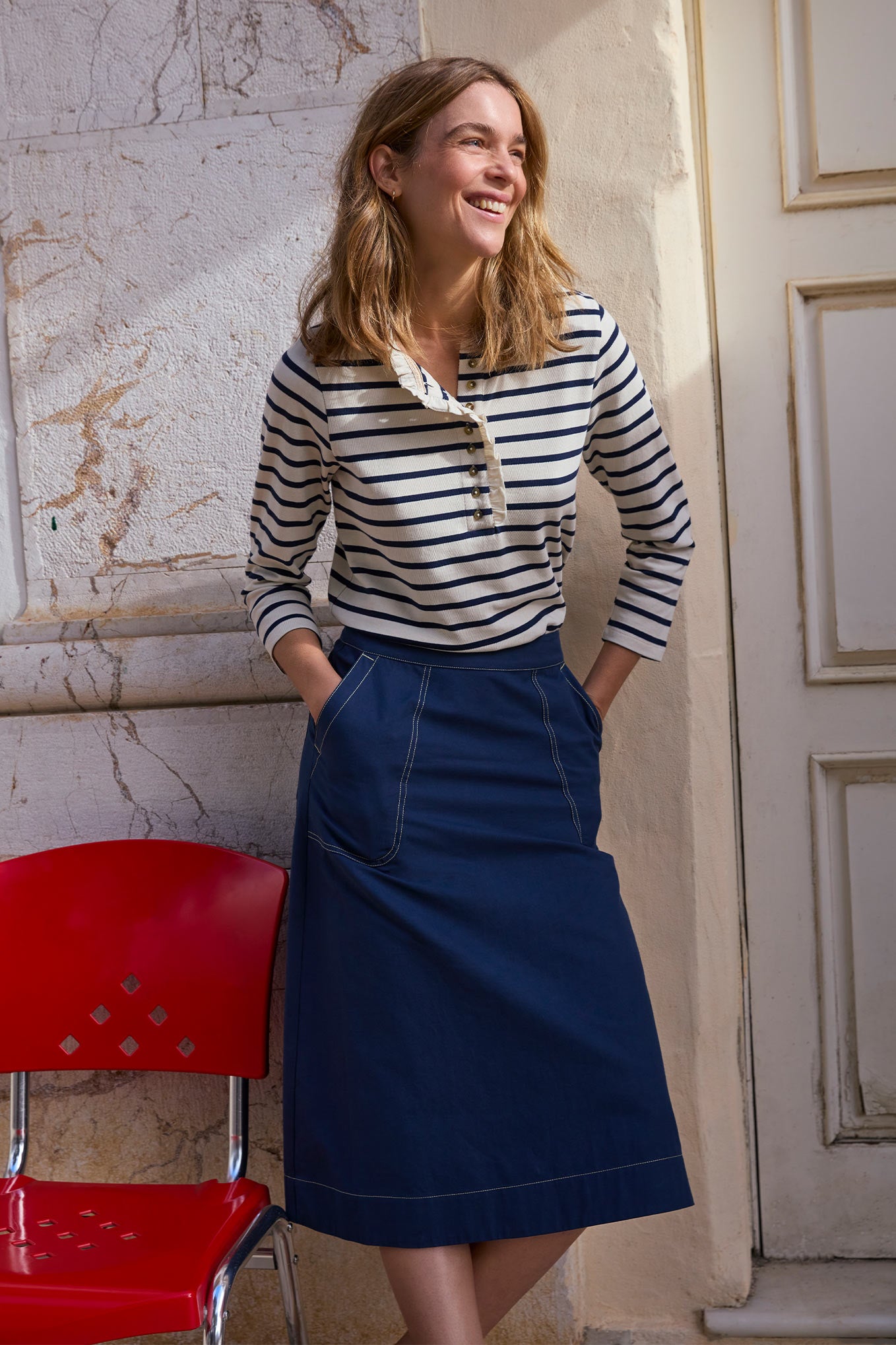 Contrast Stitch A-line Skirt