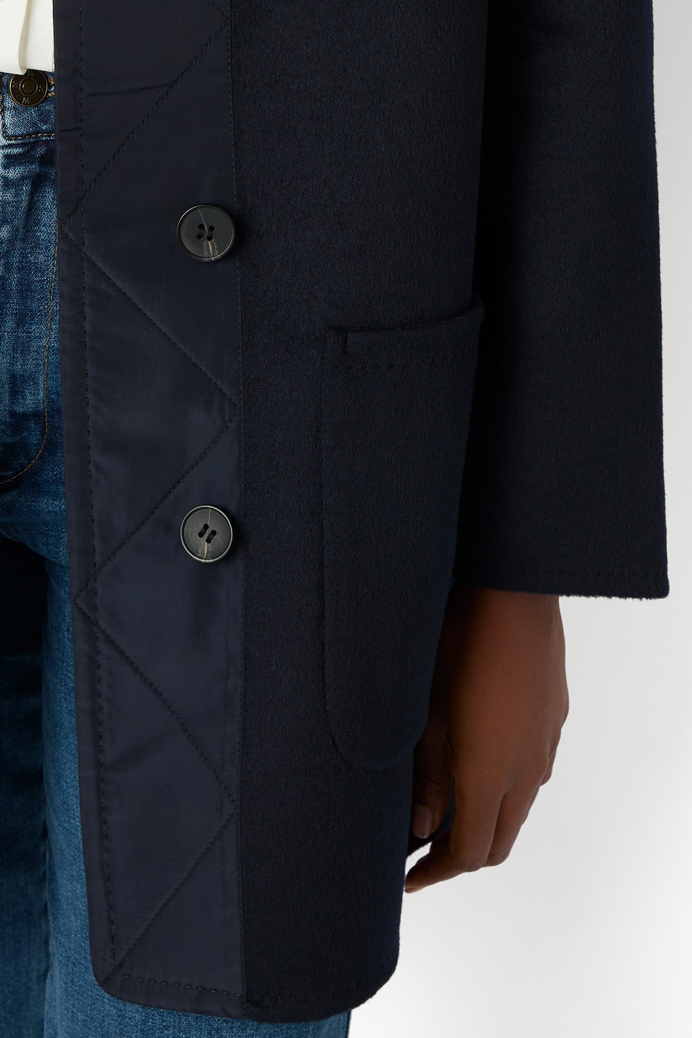 Corine Collarless Double Faced Wool Blend Coat - Navy – WYSE London