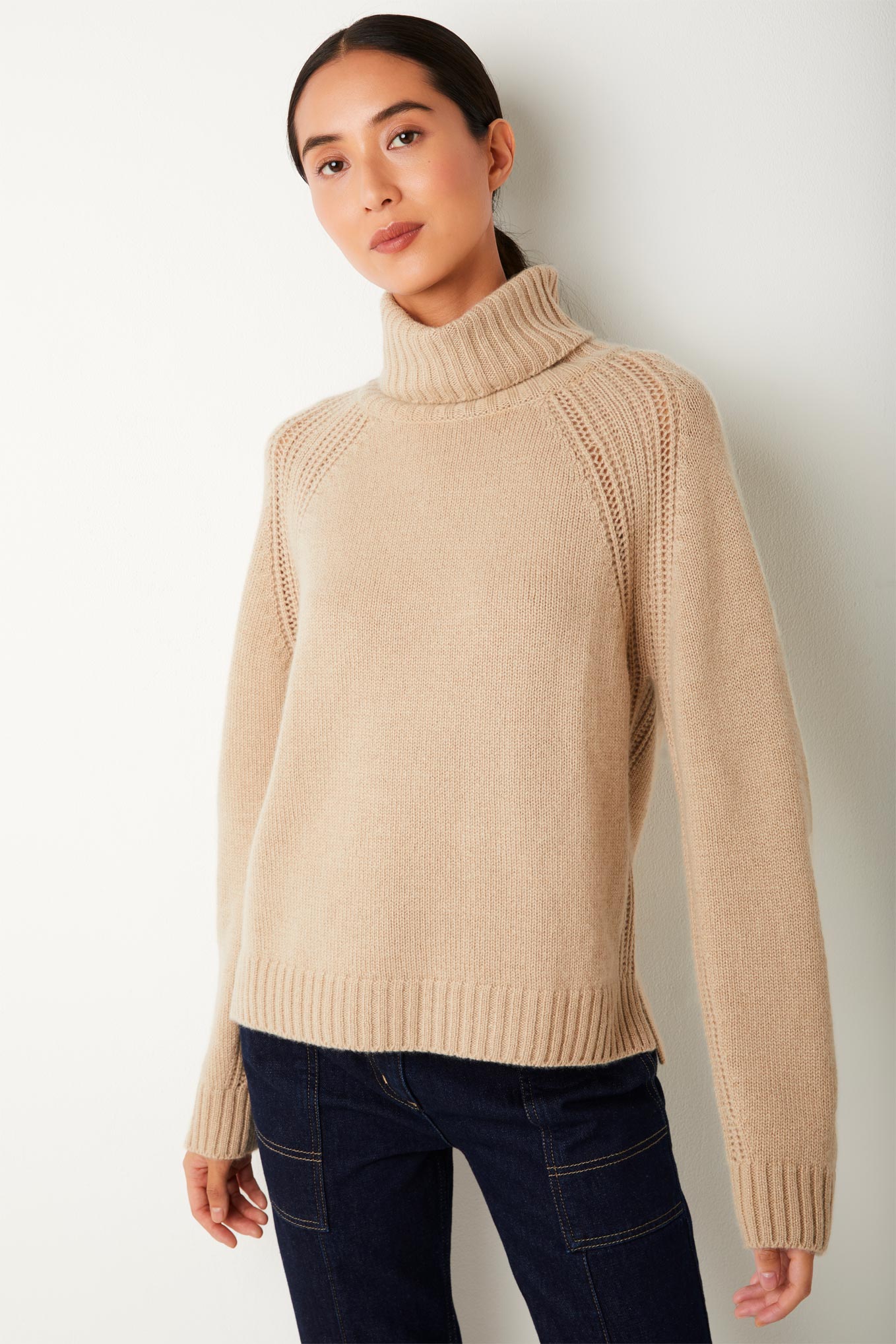 Charlotte Pointelle Sparkle Cashmere Jumper  - Beige