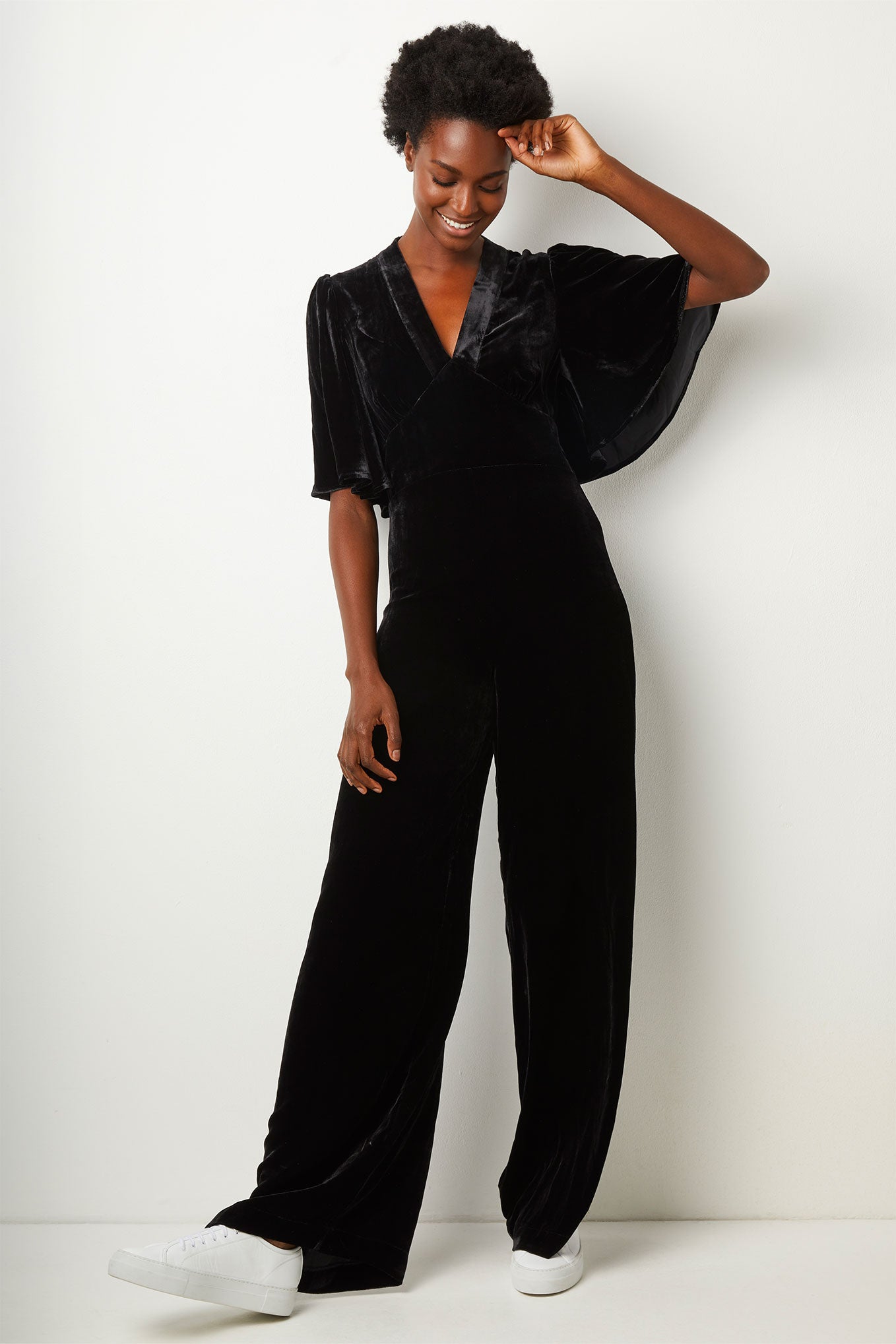 Womens black hot sale velvet jumpsuit