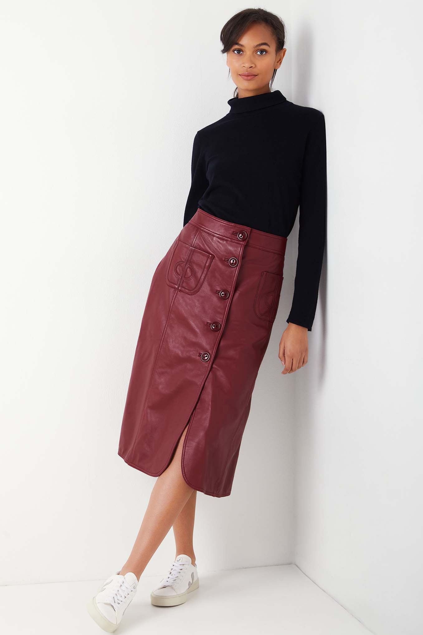 Faux leather hotsell midi skirt burgundy