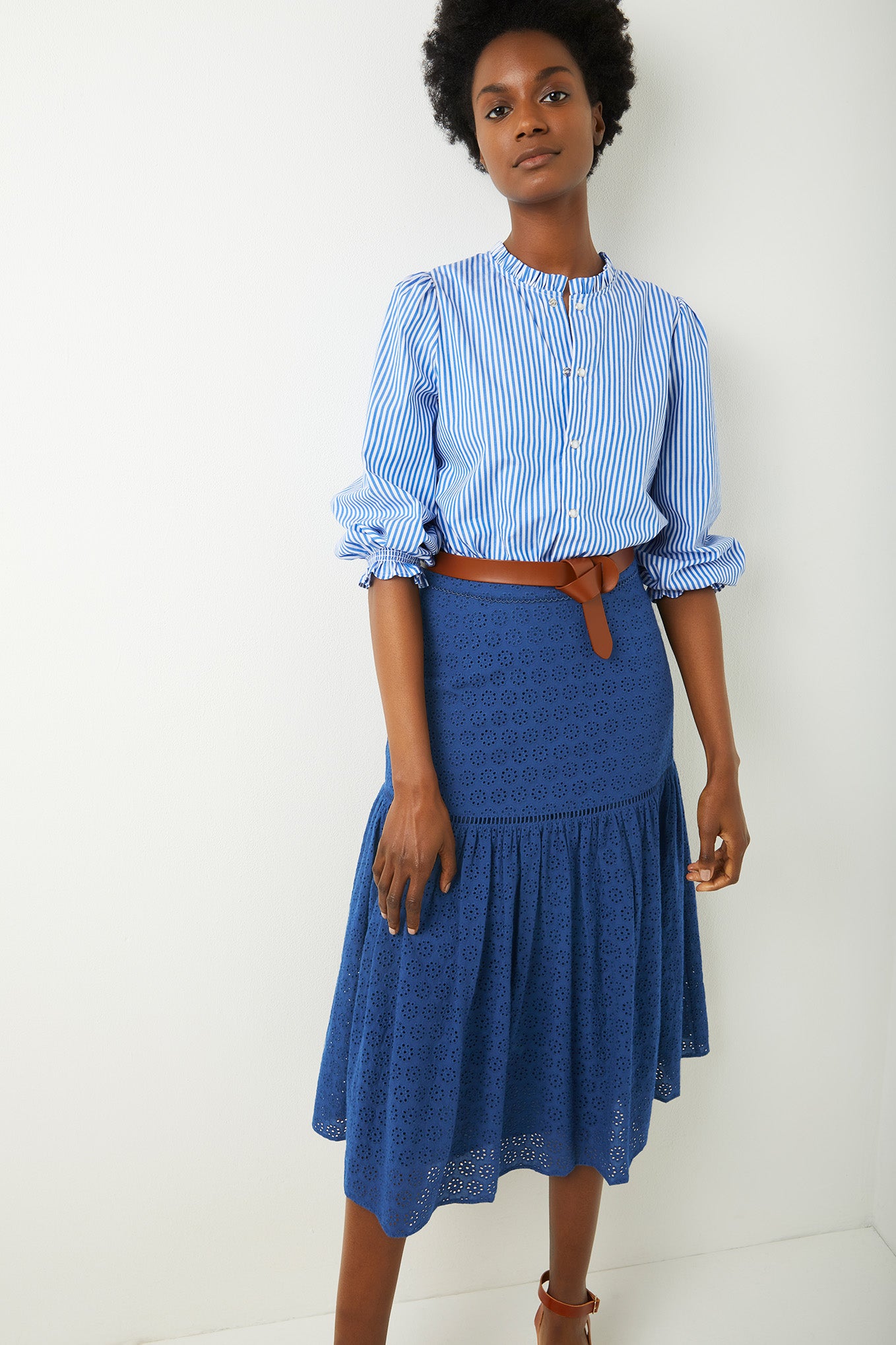 Danielle Daisy Broderie Skirt - Marine Blue