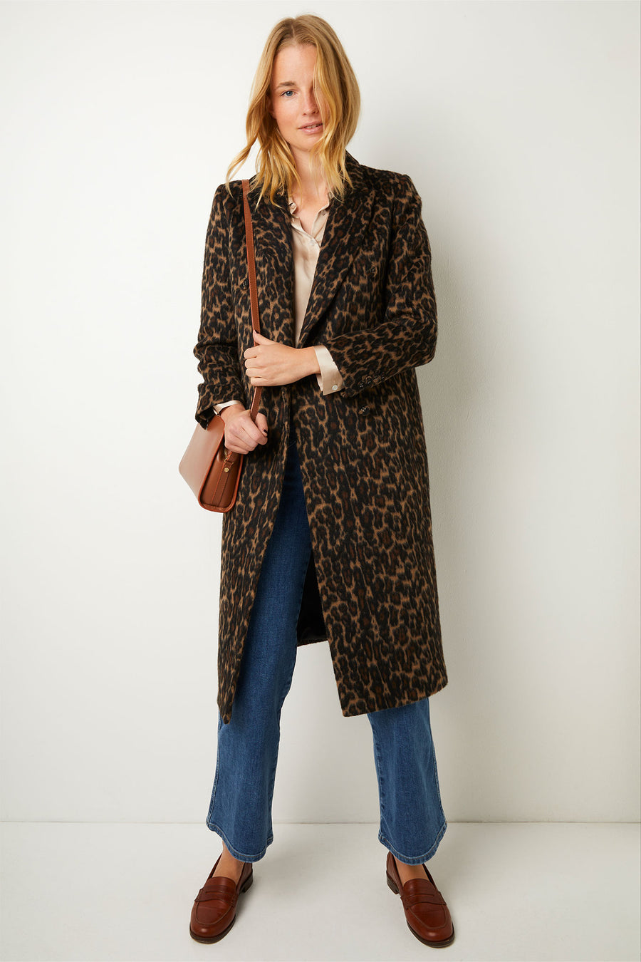 Della Leopard Double Breasted Coat - Brown – WYSE London