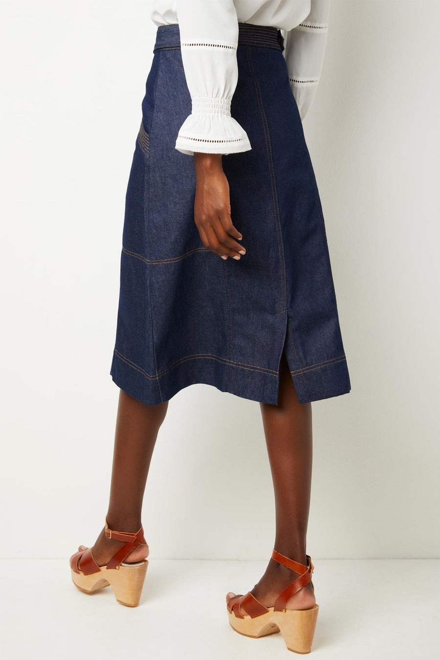 Cara Contrast Stitch Skirt - Rinse Wash