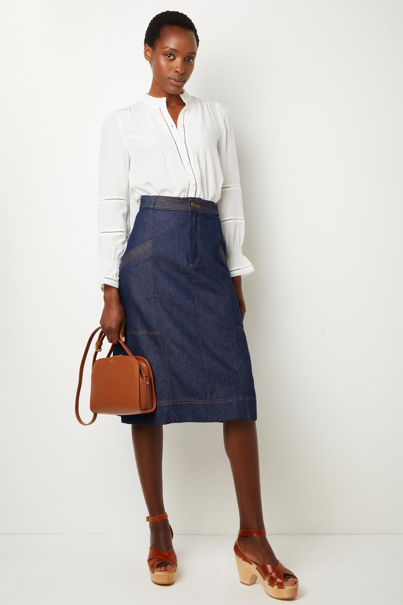 Cara Contrast Stitch Skirt - Rinse Wash