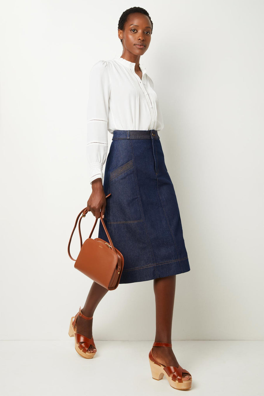 Cara Contrast Stitch Skirt - Rinse Wash