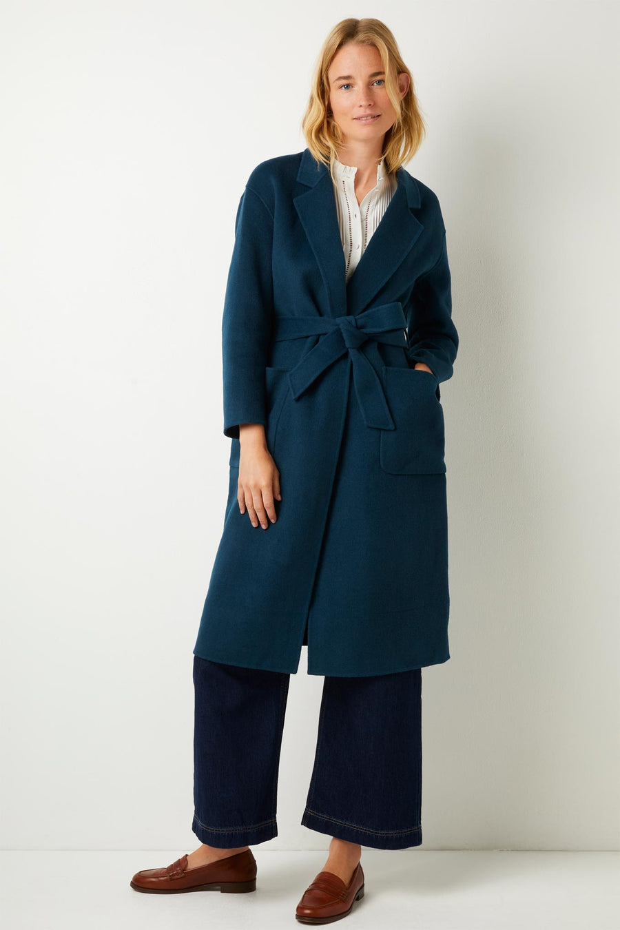 Diane Double Faced Belted Coat - Dark Petrol