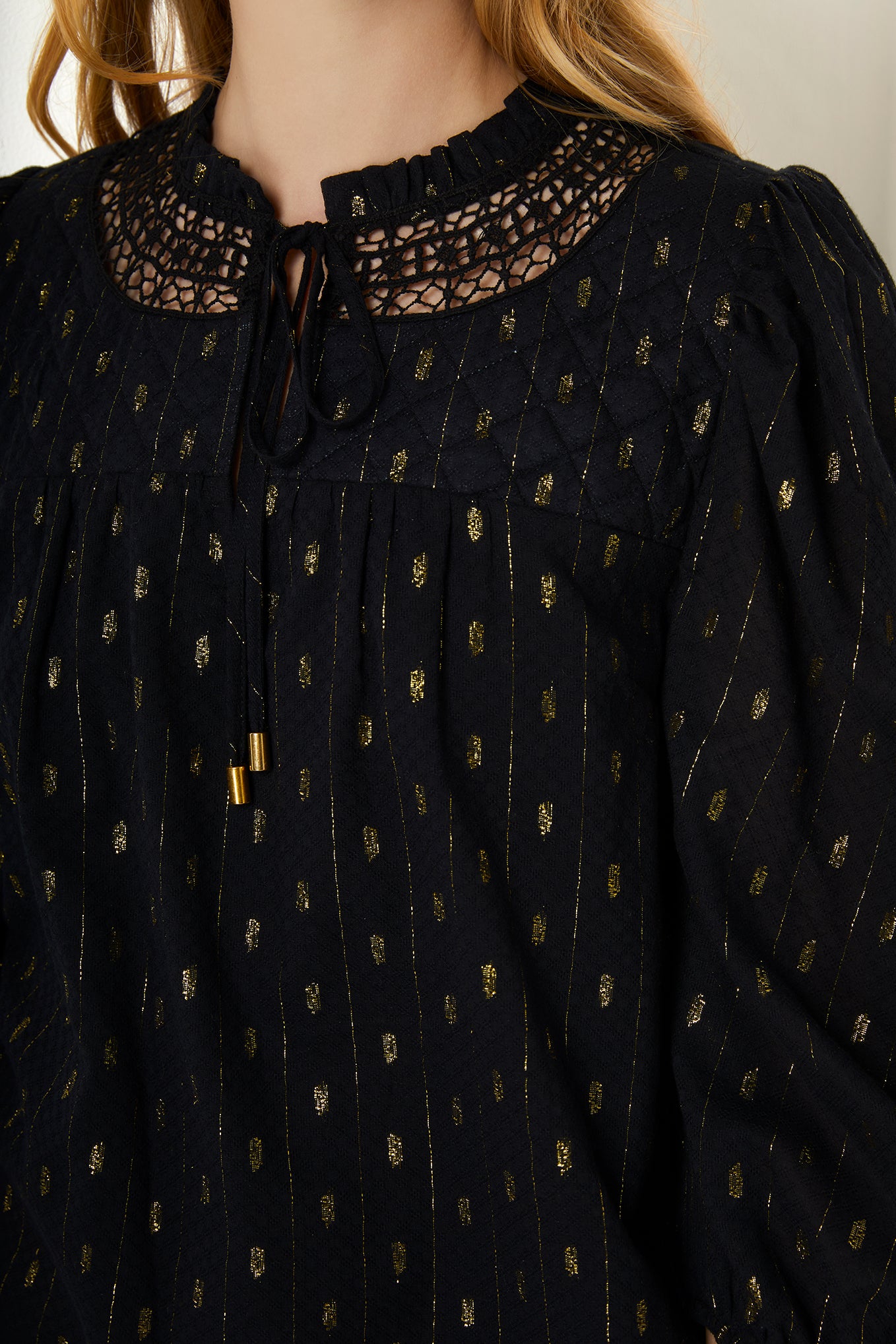 Fran Cotton Dobby Blouse - Black/Gold – WYSE London